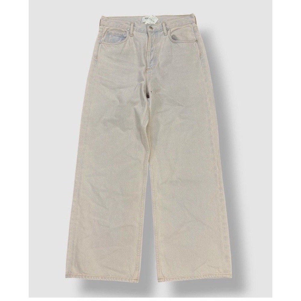 Agolde High Rise Wide Leg Jeans in Light Beige